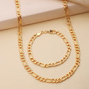 Gold Plated Classic Gold Figaro Link Chain & Bracelet Set for Men & Boys