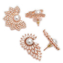 Rhodium Plated Pearl Leaf Cluster Stud Earrings Set of 2 Pairs for Women & Girls