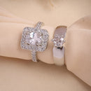 Set of 2 Rhodium Plated AD Radiant Halo Adjustable Ring Combo for Women & Girls