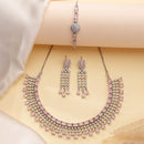 ZENEME Set of 3 Rhodium Plated AD Floral Fringe Bracelets & Necklace Set Jewellery Set For Women & Girls Silver Toned