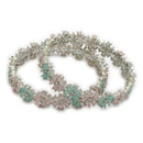 ZENEME Rhodium Plated Pink & Green American Diamond Pastel Floral Vine Necklace Set with Earrings & Set of 2 Bangles for Women & Girls
