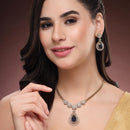 ZENEME Gold Plated AD Emerald Teardrop Floral Halo Necklace with Matching Earring Jewellery Set For Women & Girls Gold Toned Necklace Set For Woman