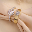 Set of 2 Gold Plated AD Floral Halo Adjustable Ring Combo for Women & Girls