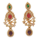 ZENEME Gold Plated AD Dual Teardrop Sunburst Necklace with Matching Earring Jewellery Set For Women & Girls Gold Toned Necklace Set For Woman