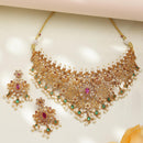 ZENEME Gold Plated AD Floral Lattice Fringe Traditional Necklace Set with Matching Earring Jewellery Set For Women & Girls