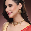 ZENEME Gold Plated AD Pearl Drop Floral Lattice Fringe Traditional Necklace Set with Matching Earring Jewellery Set For Women & Girls