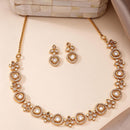 ZENEME Gold Plated AD Traditional Minimal Round Kundan Floral Necklace with Matching Earring Jewellery Set For Women & Girls Gold Toned Necklace Set For Woman