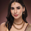 ZENEME Set of 4 Antique Gold Plated Brass With Pearl Traditional South Indian Bridal Jewellery Set For Women & Girls Gold Toned
