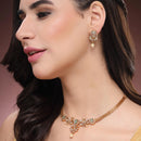 ZENEME Gold Plated AD Kundan Floral Pearl Drop Necklace with Matching Earring Jewellery Set For Women & Girls Gold Toned Necklace Set For Woman