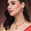 ZENEME Gold Plated AD Traditional Pearl Drop Floral Medallion Necklace Set with Matching Earring Jewellery Set For Women & Girls
