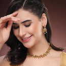 ZENEME Gold Plated Traditional Pearl Cluster Necklace with Matching Earring Antique Jewellery Set For Women & Girls Gold Toned Necklace Set For Woman
