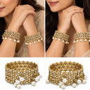 ZENEME Set of 4 Gold Plated Crystal Charm Pearl Drop Bangles for Women & Girls