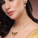 ZENEME Gold Plated AD Kundan Floral Ghungroo Pearl Drop Necklace with Matching Earring Jewellery Set For Women & Girls Gold Toned Necklace Set For Woman