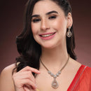 ZENEME Gold Plated AD Emerald Teardrop Floral Halo Necklace with Matching Earring Jewellery Set For Women & Girls Gold Toned Necklace Set For Woman