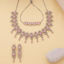 ZENEME Set of 3 Rhodium Plated AD Floral Fringe Bracelets & Necklace Set Jewellery Set For Women & Girls Silver Toned