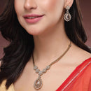 ZENEME Gold Plated AD Emerald Teardrop Floral Halo Necklace with Matching Earring Jewellery Set For Women & Girls Gold Toned Necklace Set For Woman
