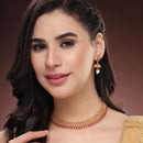 ZENEME Gold Toned Pink Stone Studded Kundan Style Choker Necklace Set with Pearl Drop Jhumka Earrings for Women & Girls