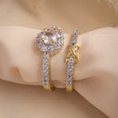 Set of 2 Gold Plated AD Diamond Glow Adjustable Ring Combo for Women & Girls