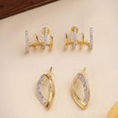 Gold Plated Leaf & Mini Crystal Stud Earrings Set of 2 Pairs for Women & Girls