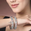 ZENEME Set of 2 Rhodium Plated Green Square Crystal AD Bangles for Women & Girls (2.4)
