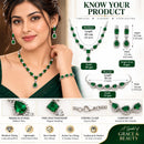 ZENEME Set of 3 Rhodium Plated AD Emerald Teardrop Halo Necklace Set & Bracelet For Woman