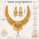 ZENEME Gold Plated Alloy Leaf Trail Ethnic Temple Necklace Set with Matching Earring Jewellery Set For Women & Girls