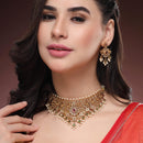 ZENEME Gold Plated AD Floral Lattice Fringe Traditional Necklace Set with Matching Earring Jewellery Set For Women & Girls