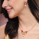 ZENEME Gold Plated AD Kundan Floral Ghungroo Pearl Drop Necklace with Matching Earring Jewellery Set For Women & Girls Gold Toned Necklace Set For Woman