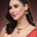ZENEME Gold Plated AD Geometric Chandbali Pearl Drop Necklace with Matching Earring Jewellery Set For Women & Girls Gold Toned Necklace Set For Woman