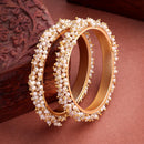 ZENEME Set of 2 Gold Plated White Pearl Classic Bangles for Women & Girls (2.8)