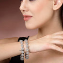ZENEME Set of 2 Rhodium Plated White Floral Bangles for Women & Girls (2.4)