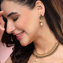 ZENEME Gold Toned Blue Stone Studded Kundan Style Choker Necklace Set with Pearl Drop Jhumka Earrings for Women & Girls