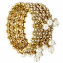 ZENEME Set of 4 Gold Plated Crystal Charm Pearl Drop Bangles for Women & Girls