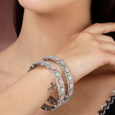 ZENEME Set of 2 Rhodium Plated Green Square Crystal AD Bangles for Women & Girls (2.4)