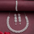ZENEME Set of 3 Rhodium Plated AD Marquise Leaf V-Cascade Necklace Set & Bracelet Jewellery Set For Women & Girls Silver Toned