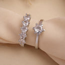 Set of 2 Rhodium Plated AD Sparkling Blossom Adjustable Ring Combo for Women & Girls