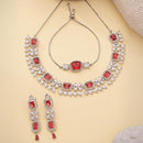 ZENEME Set of 3 Rhodium Plated AD Necklace Set & Bracelet Jewellery Set For Women & Girls