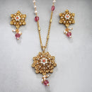ZENEME Gold Plated Pink Beaded Floral Pendant Necklace Set with Earrings for Women & Girls