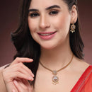 ZENEME Gold Plated AD Traditional Pearl Drop Floral Medallion Necklace Set with Matching Earring Jewellery Set For Women & Girls