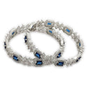 ZENEME Rhodium Plated Blue American Diamond Rectangular Radiance Fringe Necklace Set with Earrings & Set of 2 Bangles for Women & Girls