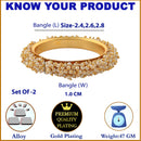 ZENEME Set of 2 Gold Plated White Pearl Classic Bangles for Women & Girls (2.8)