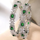 ZENEME Set of 2 Rhodium Plated Green Square Halo AD Bangles for Women & Girls (2.4)