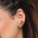Gold Plated Multicolour Floral Vine Teardrop Ear Cuff Earrings for Women & Girls