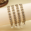 ZENEME Set of 4 Gold Plated Crystal Charm Pearl Drop Bangles for Women & Girls