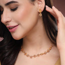 ZENEME Gold Plated Traditional Pearl Cluster Necklace with Matching Earring Antique Jewellery Set For Women & Girls Gold Toned Necklace Set For Woman