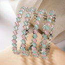 ZENEME Set of 4 Rhodium Plated Prismatic Harmony Pin & Green Bangles for Women & Girls (2.4)