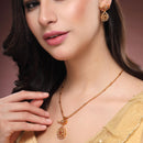 ZENEME Gold Plated Brass Pearl Bead Floral Pendant Set for Women & Girls
