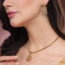 ZENEME Gold Plated AD Pearl Drop Traditional Floral Medallion Necklace Set with Matching Earring Jewellery Set For Women & Girls