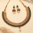 ZENEME Gold Toned Blue Stone Studded Kundan Style Choker Necklace Set with Pearl Drop Jhumka Earrings for Women & Girls