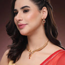 ZENEME Gold Plated Traditional Pearl Cluster Necklace with Matching Earring Antique Jewellery Set For Women & Girls Gold Toned Necklace Set For Woman